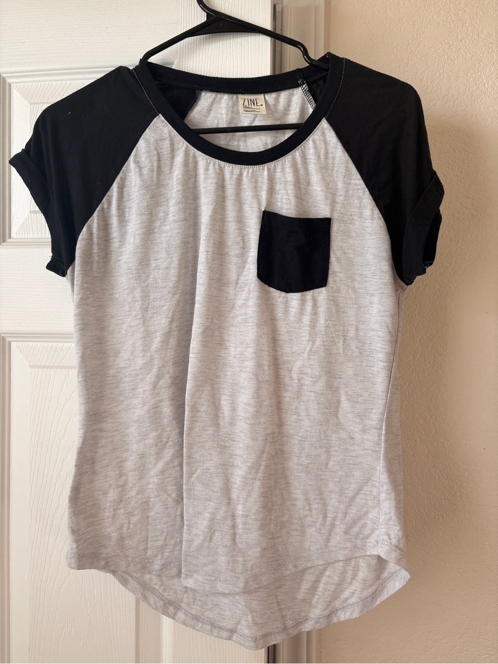 Zine Clothing Black and Light Gray Raglan Pocket Tee